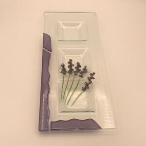 Fused Glass 3 Section Tray‎ w/ Lavender Motif